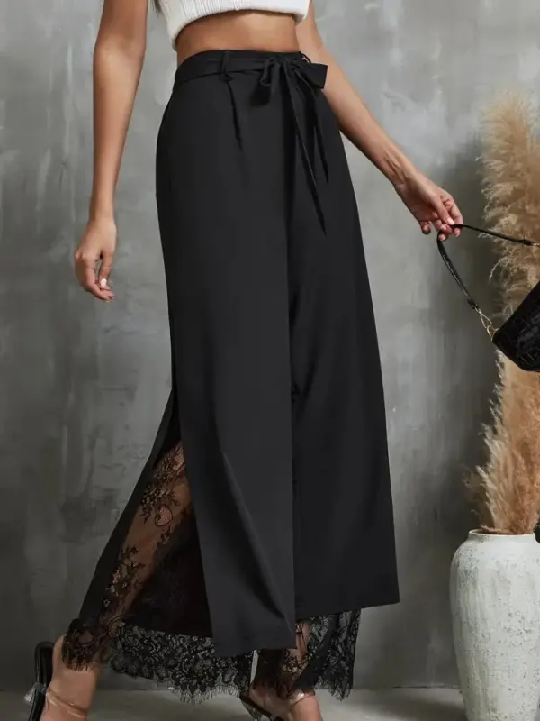 Kadın Yüksek Bel Belden Kuşaklı üst Dalgıç Alt Dantel Detaylı Dalgıç Pantolon - 6