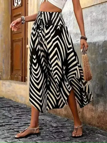 Kadın Yüksek Bel Beli Lastikli Bağcıklı Yanlardan Açık Uzun Süprem Etek - 3