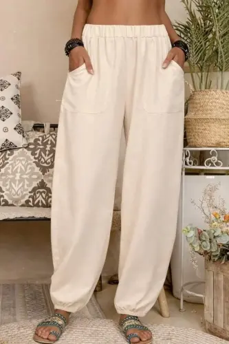 Kadın Yüksek Bel Cep Detaylı Pantolon - 1