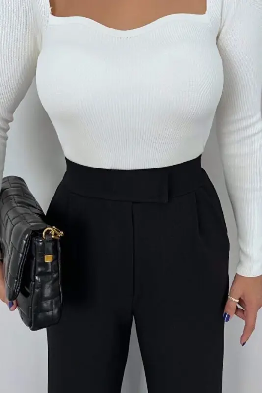Kadın Yüksek Bel Cepli Cırt Kapama Janjan Krep Pantolon - 3