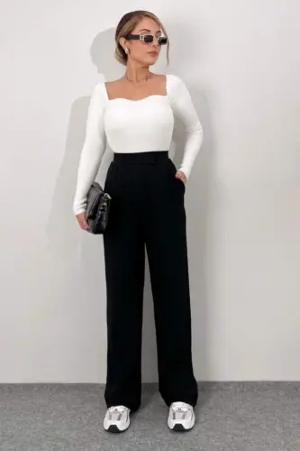 Kadın Yüksek Bel Cepli Cırt Kapama Janjan Krep Pantolon - 4