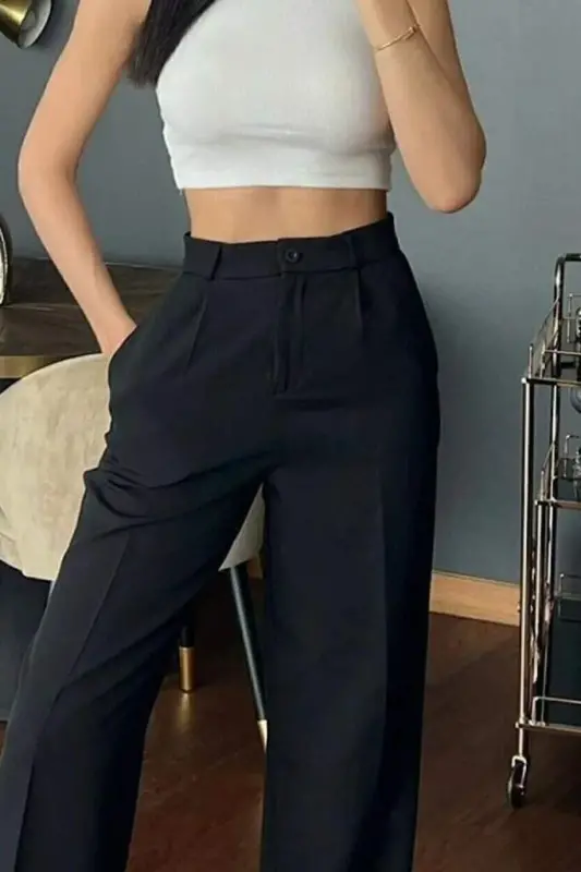 Kadın Yüksek Bel Cepli Ithal Krep Pantolon - 2