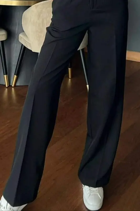 Kadın Yüksek Bel Cepli Ithal Krep Pantolon - 3