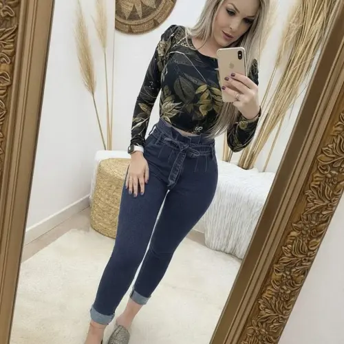 Kadın Yüksek Bel Düğmeli Yırtık Kot Pantolon - 2