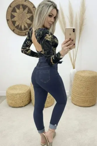 Kadın Yüksek Bel Düğmeli Yırtık Kot Pantolon - 3