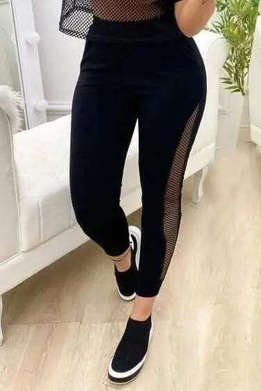 Kadın Yüksek Bel File Detaylı Dar Kesim Viskon Iki Iplik Pantolon - 2