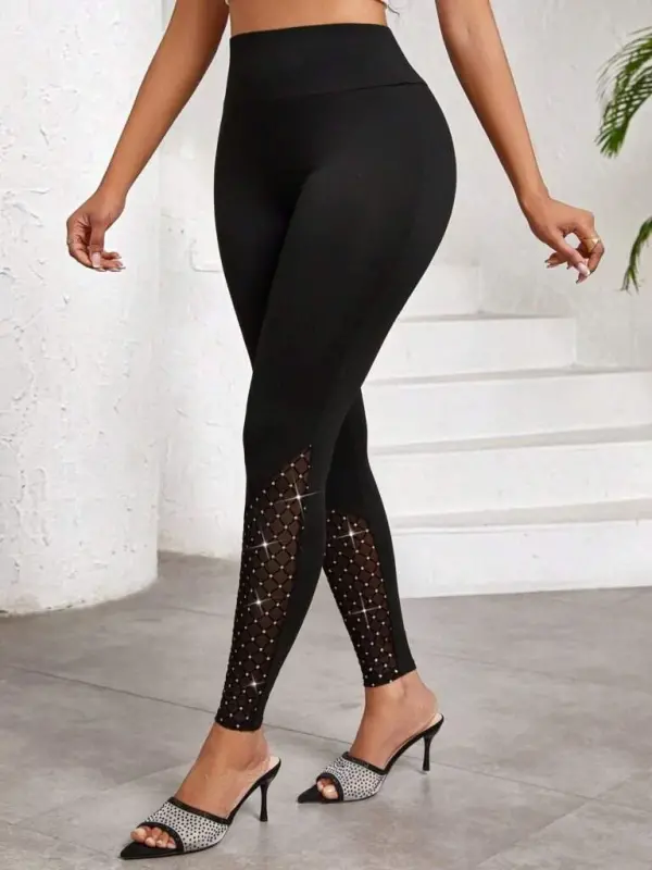 Kadın Yüksek Bel ışıltılı Tül Geometrik Detaylı Dalgıç Tayt - BÜYÜKBEDENIZ