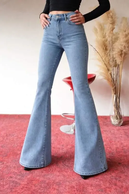 Kadın Yüksek Bel Ispanyol Paça Kot Pantolon - 2