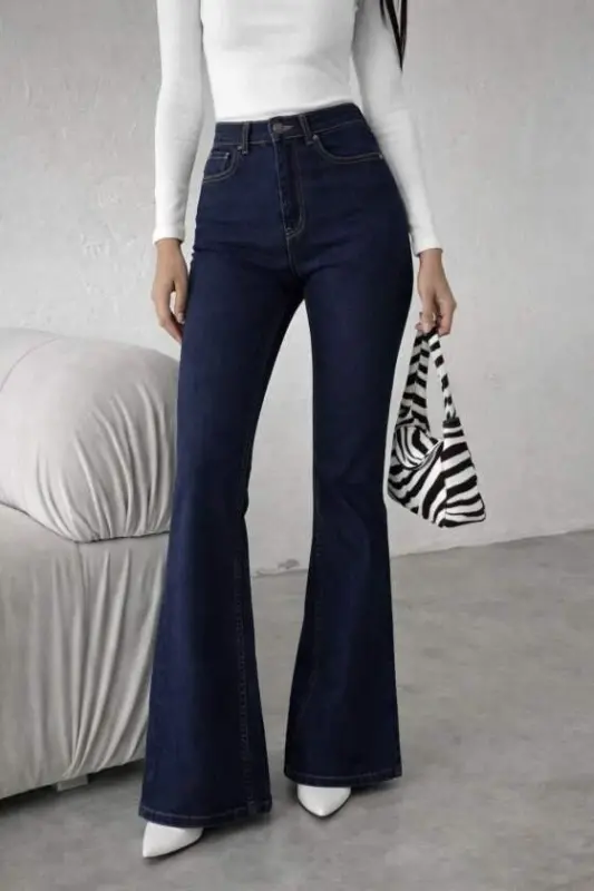 Kadın Yüksek Bel Ispanyol Paça Kot Pantolon - 1