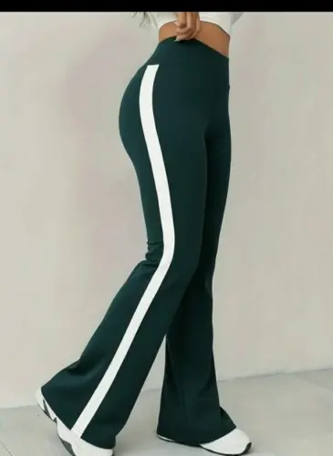 Kadın Yüksek Bel İspanyol Paçalı Yanlardan şerit Detaylı Dalgıç Tayt Pantolon - BÜYÜKBEDENIZ (1)