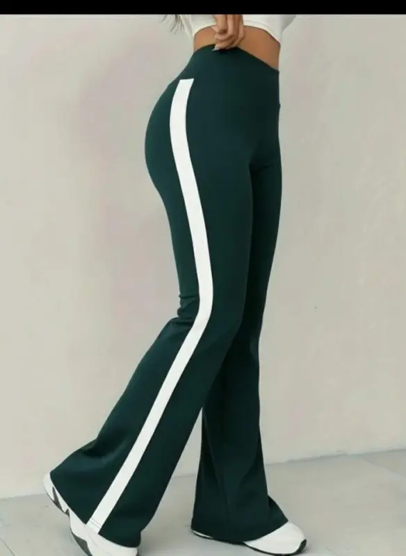 Kadın Yüksek Bel İspanyol Paçalı Yanlardan şerit Detaylı Dalgıç Tayt Pantolon - 2