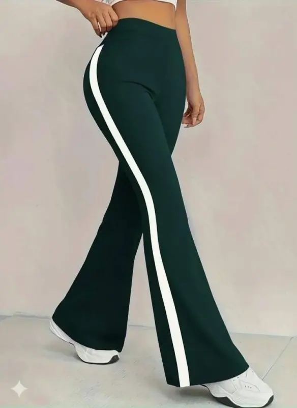 Kadın Yüksek Bel İspanyol Paçalı Yanlardan şerit Detaylı Dalgıç Tayt Pantolon - 3