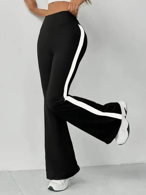 Kadın Yüksek Bel İspanyol Paçalı Yanlardan şerit Detaylı Dalgıç Tayt Pantolon - 2