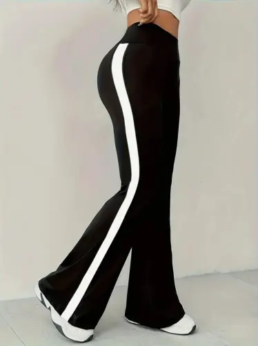 Kadın Yüksek Bel İspanyol Paçalı Yanlardan şerit Detaylı Dalgıç Tayt Pantolon - 3