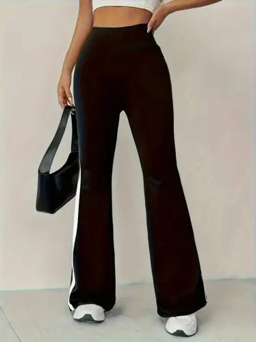 Kadın Yüksek Bel İspanyol Paçalı Yanlardan şerit Detaylı Dalgıç Tayt Pantolon - 4