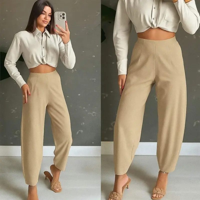 Kadın Yüksek Bel Krep Pantolon - 2