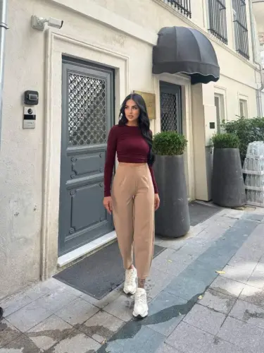 Kadın Yüksek Bel Krep Pantolon - 6