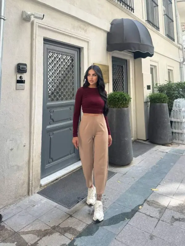 Kadın Yüksek Bel Krep Pantolon - 6