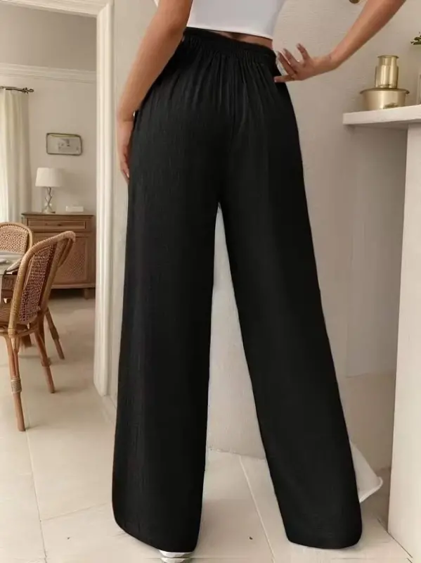 Kadın Yüksek Bel önden Bağlamalı Geniş Kesim Keten Pantolon - 2