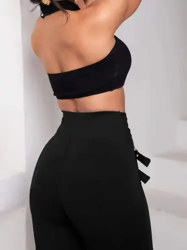 Kadın Yüksek Bel önden çapraz Kuş Göz Detaylı Dalgıç Tayt - 4