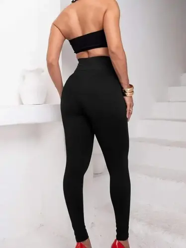 Kadın Yüksek Bel önden çapraz Kuş Göz Detaylı Dalgıç Tayt - 3