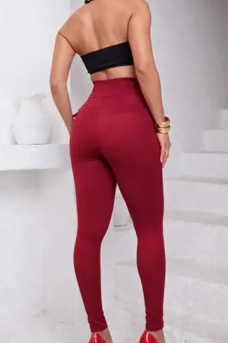 Kadın Yüksek Bel önden çapraz Kuş Göz Detaylı Dalgıç Tayt - 3