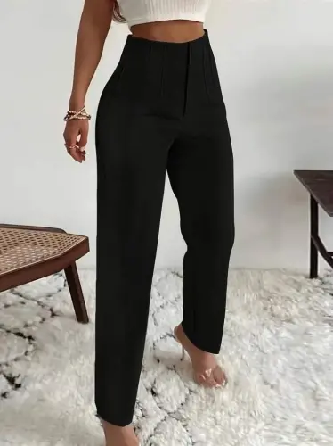 Kadın Yüksek Bel önden Fermuarlı Ithal Krep Pantolon - 1