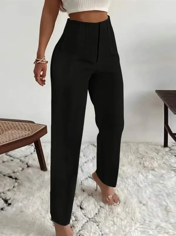 Kadın Yüksek Bel önden Fermuarlı Ithal Krep Pantolon - BÜYÜKBEDENIZ