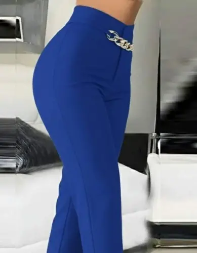 Kadın Yüksek Bel önden Zincir Detaylı Ithal Krep Pantolon - BÜYÜKBEDENIZ (1)