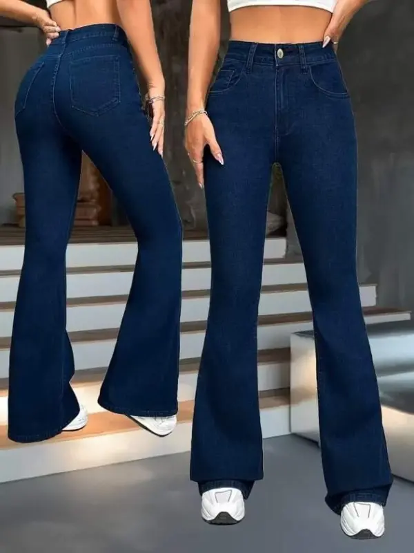 Kadın Yüksek Bel Paçaya Doğru Geniş Kot Pantolon - BÜYÜKBEDENIZ