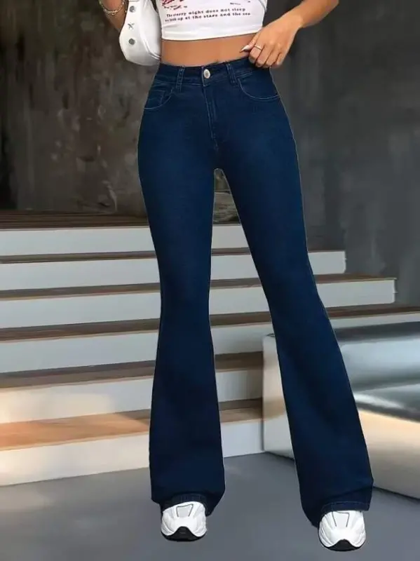 Kadın Yüksek Bel Paçaya Doğru Geniş Kot Pantolon - 4
