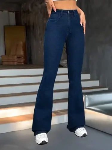 Kadın Yüksek Bel Paçaya Doğru Geniş Kot Pantolon - 5