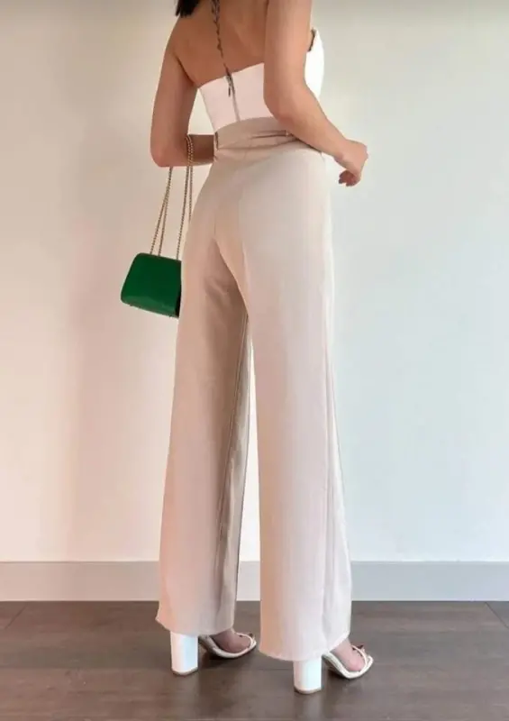 Kadın Yüksek Bel Pileli Palazzo Pantolon - 2