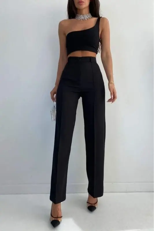 Kadın Yüksek Bel Pileli Palazzo Pantolon - 2