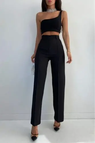 Kadın Yüksek Bel Pileli Palazzo Pantolon - BÜYÜKBEDENIZ (1)