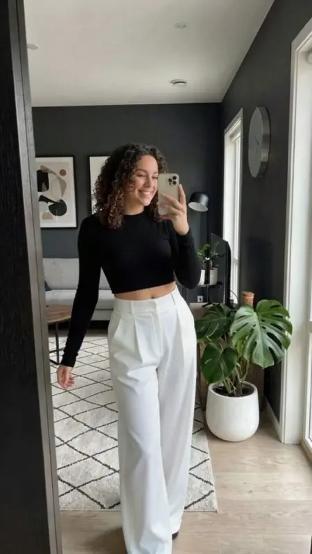 Kadın Yüksek Bel Pileli Palazzo Pantolon - 1