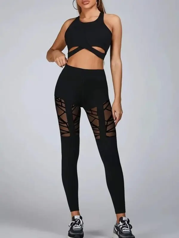 Kadın Yüksek Bel Tül Detaylı Spor Tayt - 3