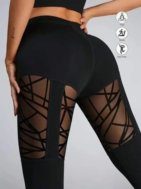 Kadın Yüksek Bel Tül Detaylı Spor Tayt - BÜYÜKBEDENIZ