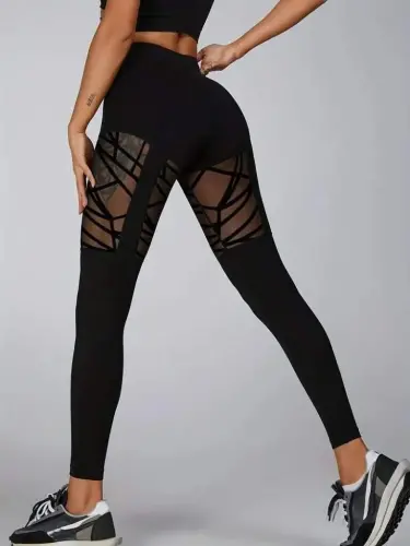 Kadın Yüksek Bel Tül Detaylı Spor Tayt - BÜYÜKBEDENIZ (1)