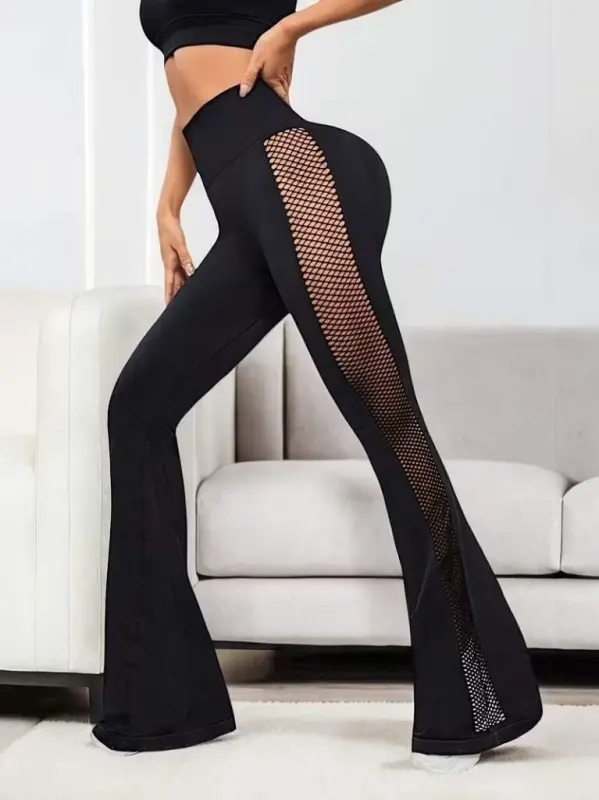 Kadın Yüksek Bel Yandan File Görünümlü Dalgıç Tayt - 2