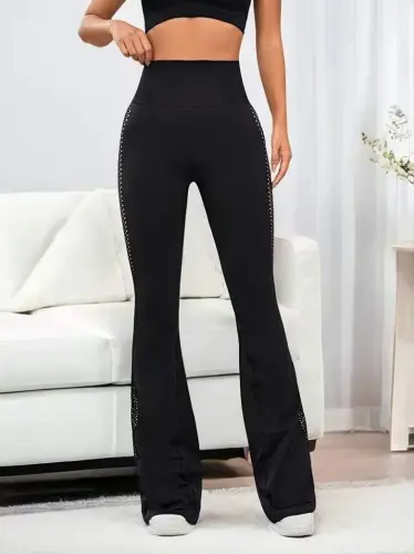 Kadın Yüksek Bel Yandan File Görünümlü Dalgıç Tayt - 5