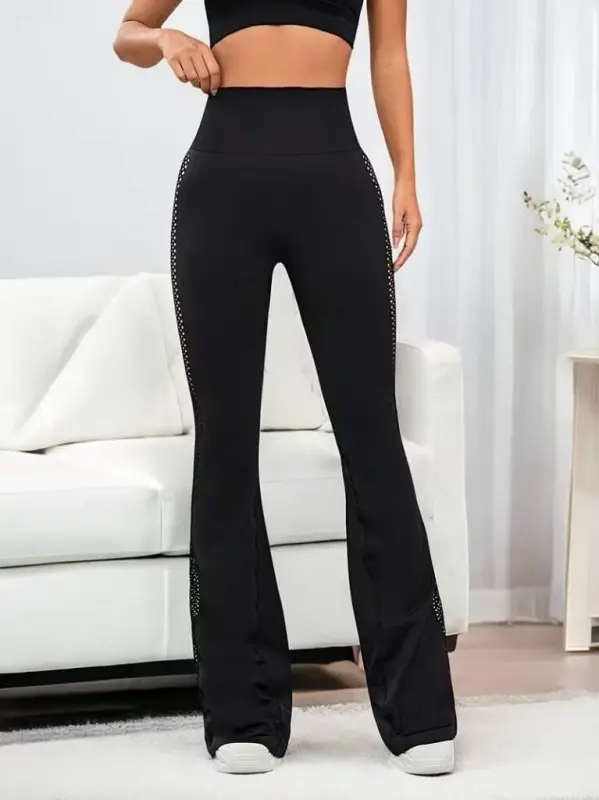 Kadın Yüksek Bel Yandan File Görünümlü Dalgıç Tayt - 5