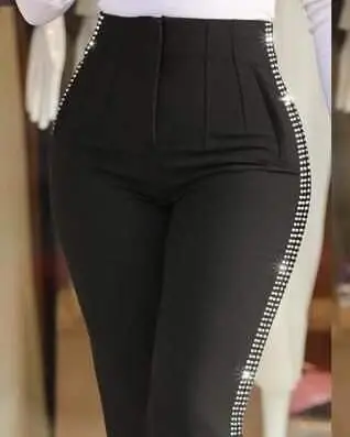 Kadın Yüksek Bel Yanlardan Taş Detaylı Ithal Krep Pantolon - 2