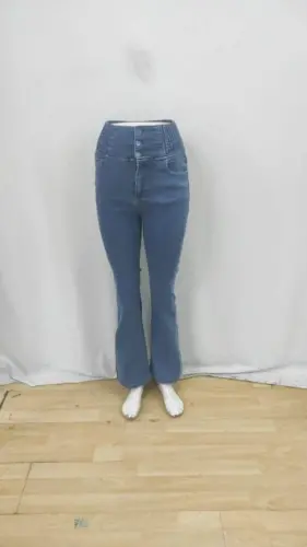 Kadın Yüksek Bel Yanları Lastik önü Düğmeli Kot Pantolon - 11