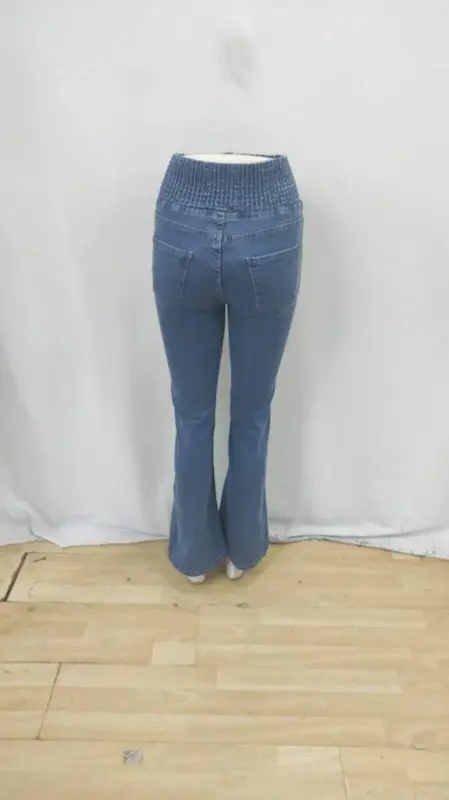 Kadın Yüksek Bel Yanları Lastik önü Düğmeli Kot Pantolon - 12