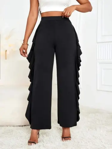 Kadın Yüksek Bel Yanları Volanlı Cepli Sandy Pantolon - 1