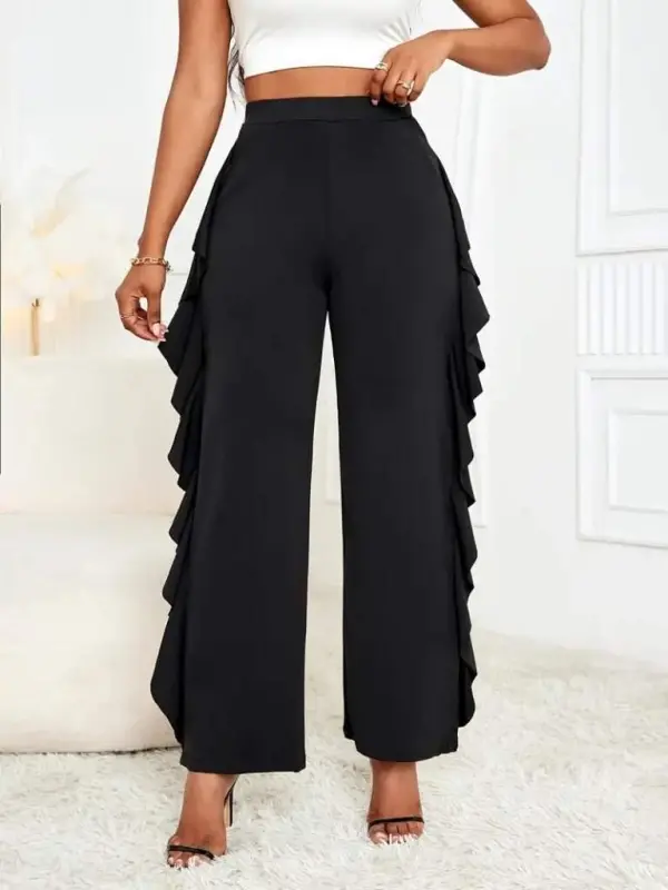Kadın Yüksek Bel Yanları Volanlı Cepli Sandy Pantolon - 1