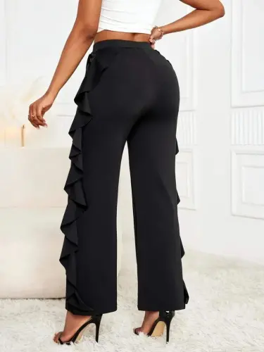 Kadın Yüksek Bel Yanları Volanlı Cepli Sandy Pantolon - 3