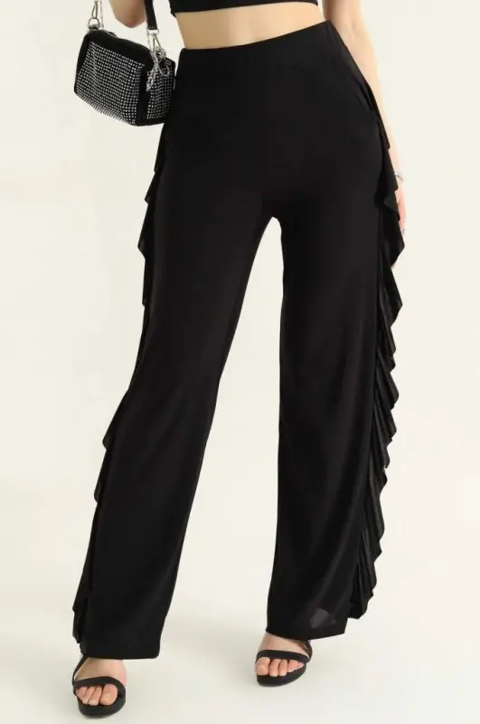 Kadın Yüksek Bel Yanları Volanlı Cepli Sandy Pantolon - 4