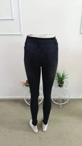 Kadın Yüksek Bel Yırtık Desenli Skınny Kot Pantolon - 5